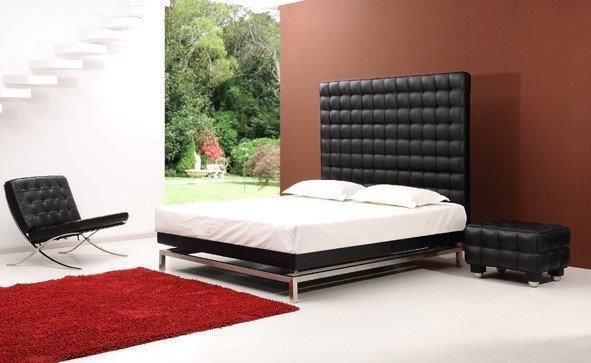 Double bed with leather headboard 180x200 cm brown Konigreich Dark Brown