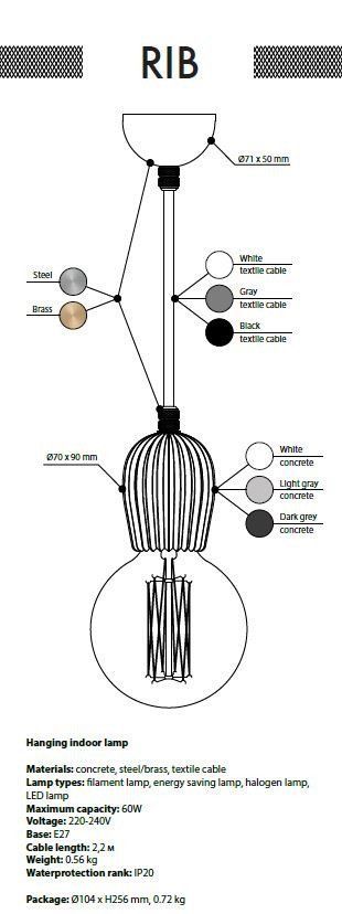Hanging lamp Beton Rib by Romatti