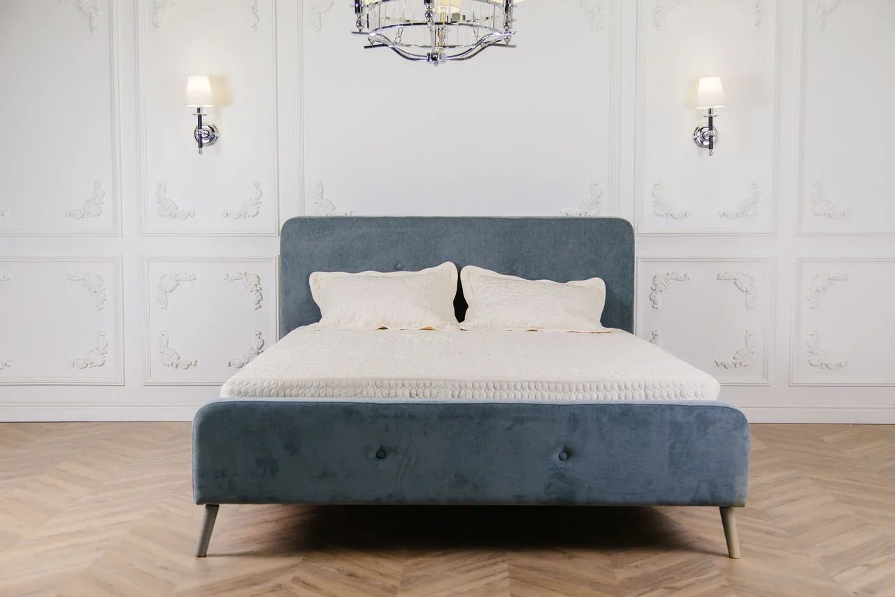 Кровать односпальная 90х200 см Button Tufted Flannelette Blue голубая