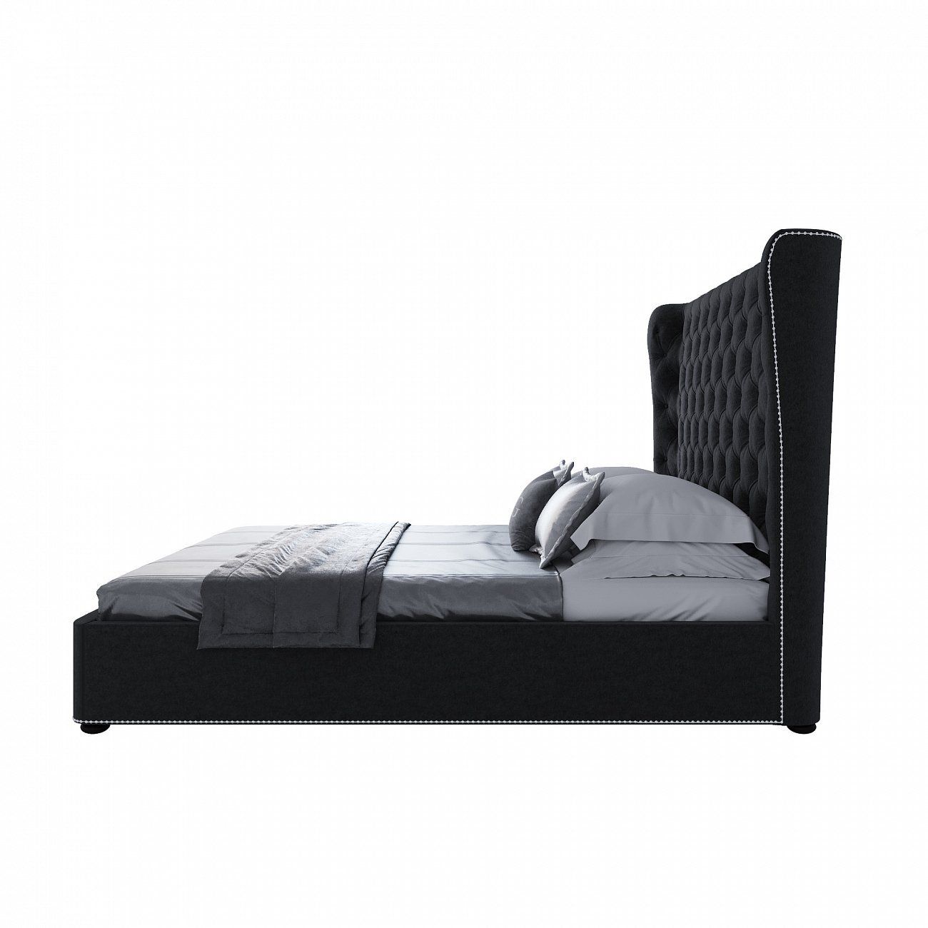 Double bed with upholstered headboard 180x200 cm anthracite Henbord