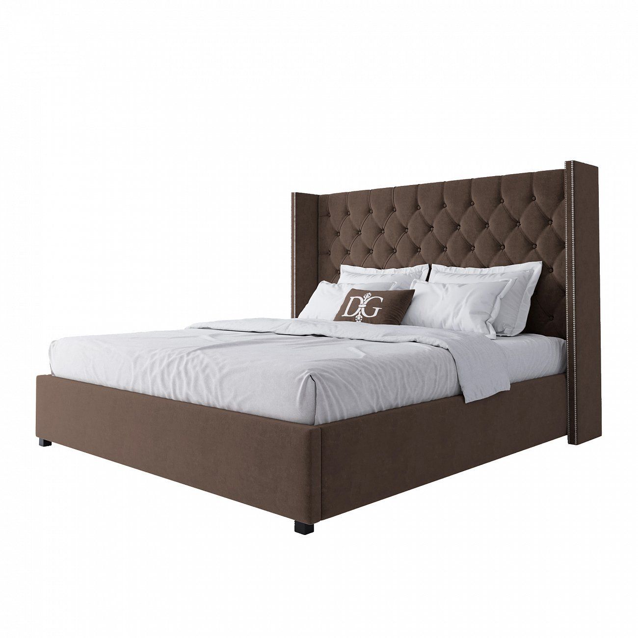 Double bed with upholstered headboard 180x200 cm brown Wing