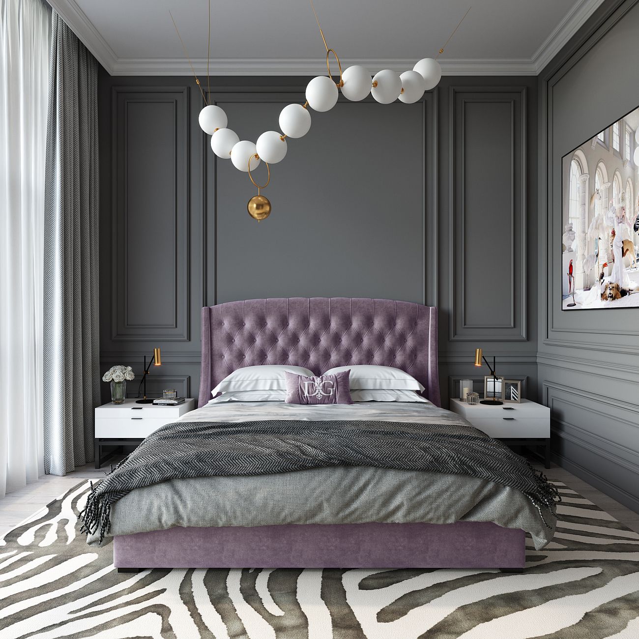 Кровать двуспальная 180х200 фиолетовая Hugo
