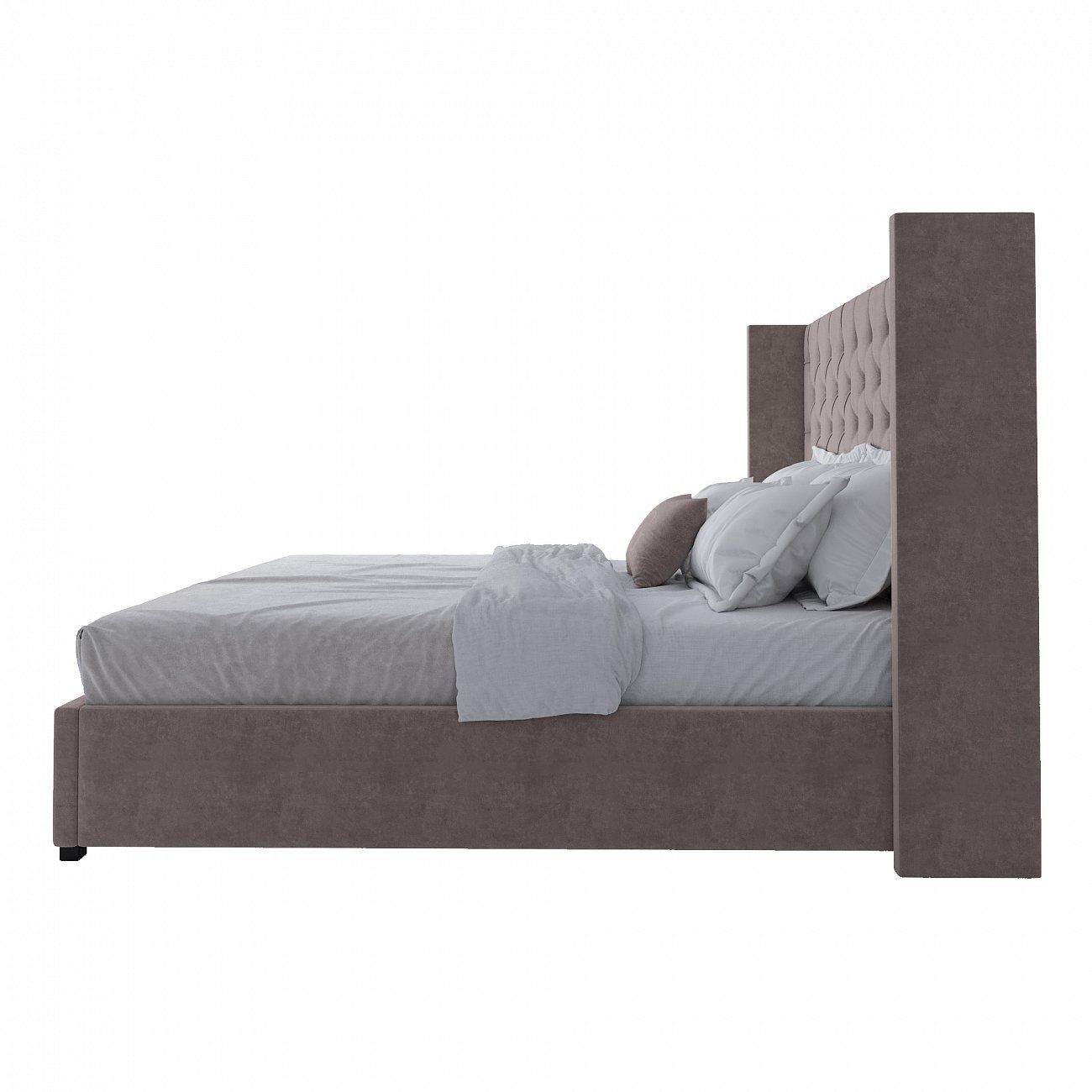 Кровать двуспальная 200х200 см серо-коричневая с каретной стяжкой без гвоздиков Wing-2