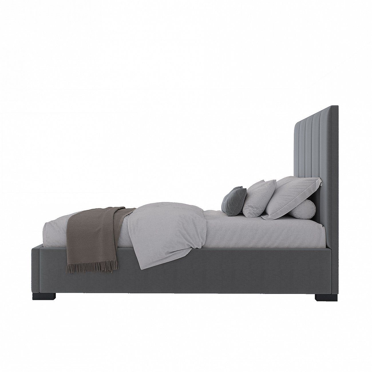 Кровать односпальная с мягким изголовьем 90х200 см серая Launa