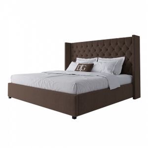 Кровать двуспальная с мягким изголовьем 200х200 см коричневая без гвоздиков Wing-2