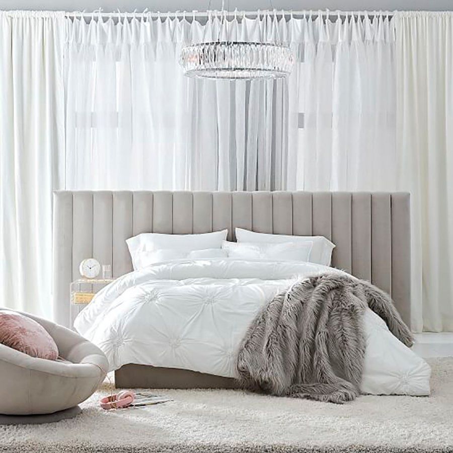 Кровать двуспальная с мягким изголовьем 180x200 серая Avalon Extended