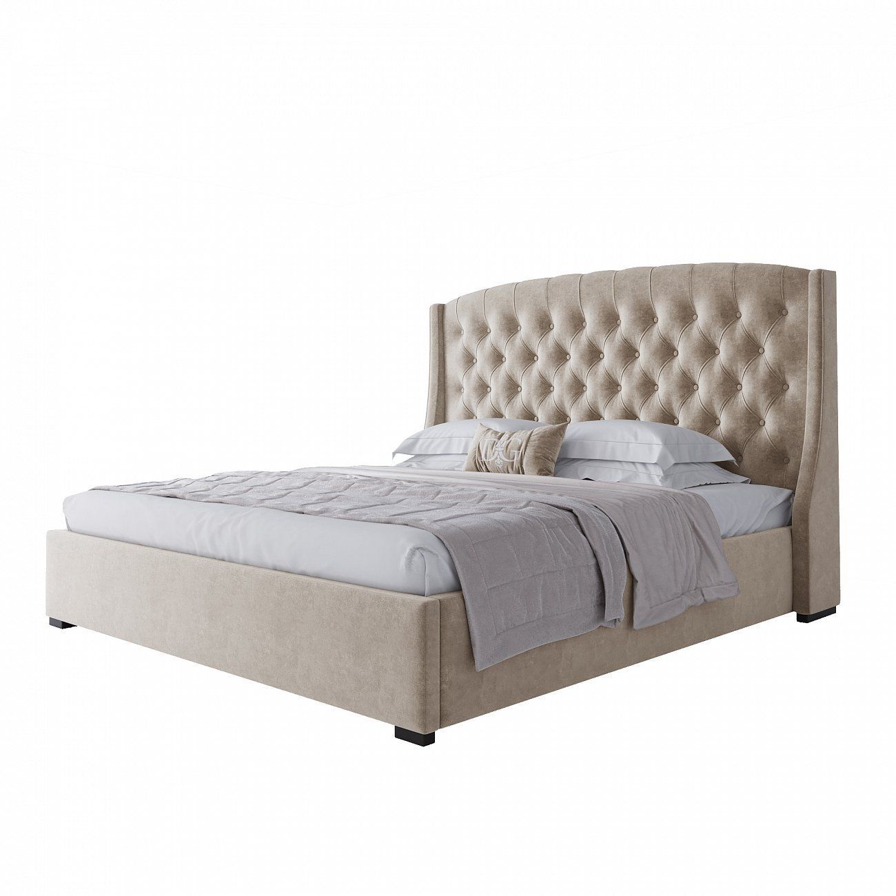 Double bed with upholstered headboard 180x200 cm light beige Hugo M R
