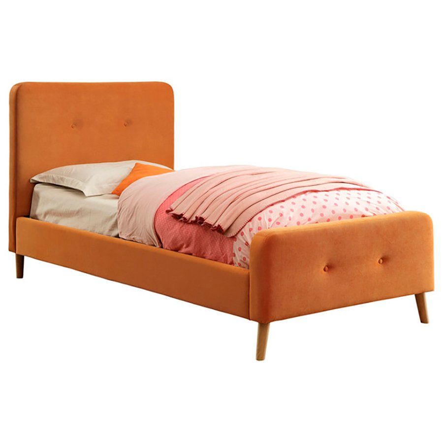Teenage Bed Button Tufted Flannelette Orange 140x200