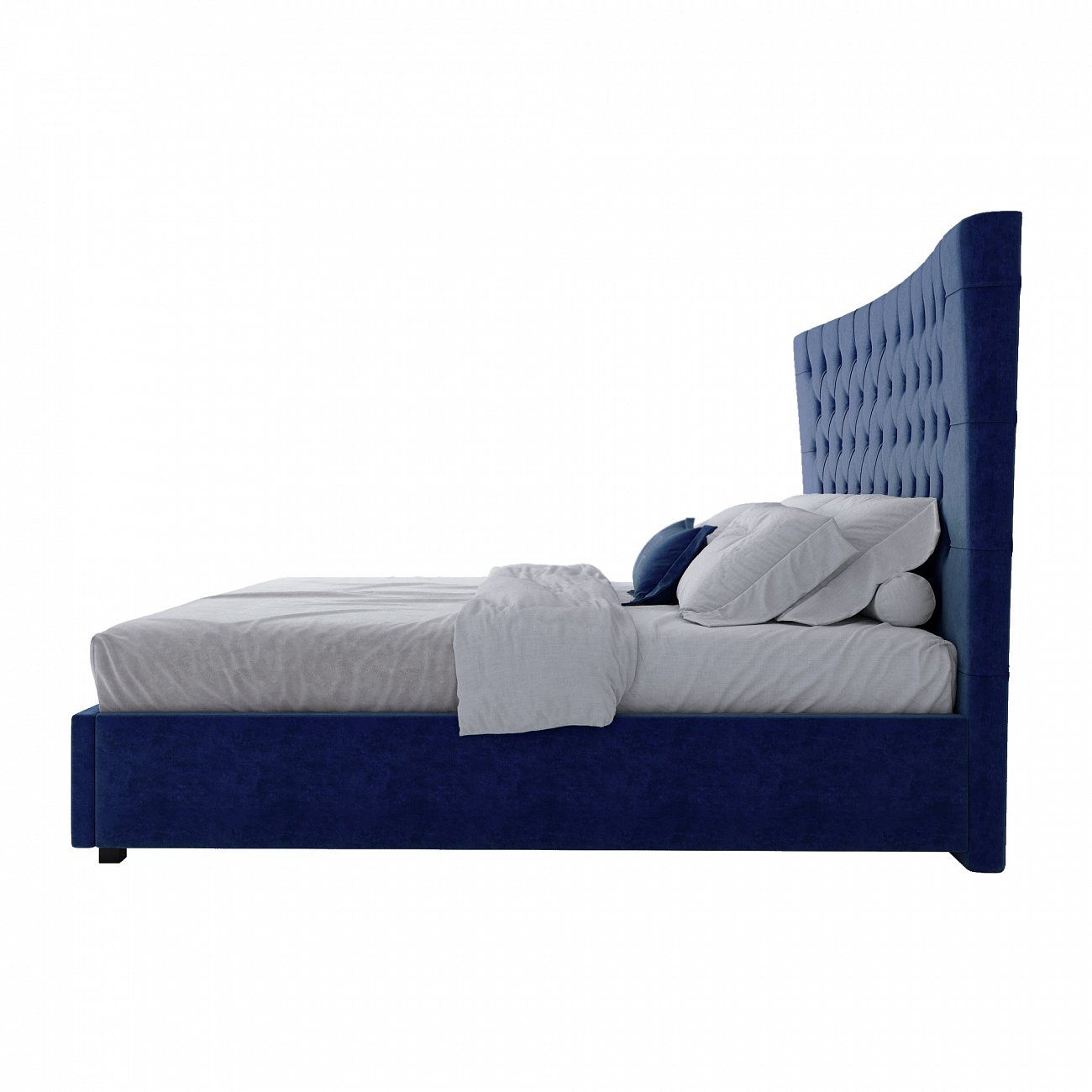 Кровать двуспальная 180х200 синяя из велюра QuickSand