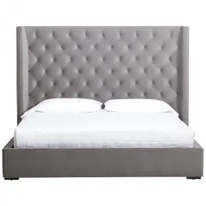 Double bed with upholstered headboard 160x200 cm gray Hamel