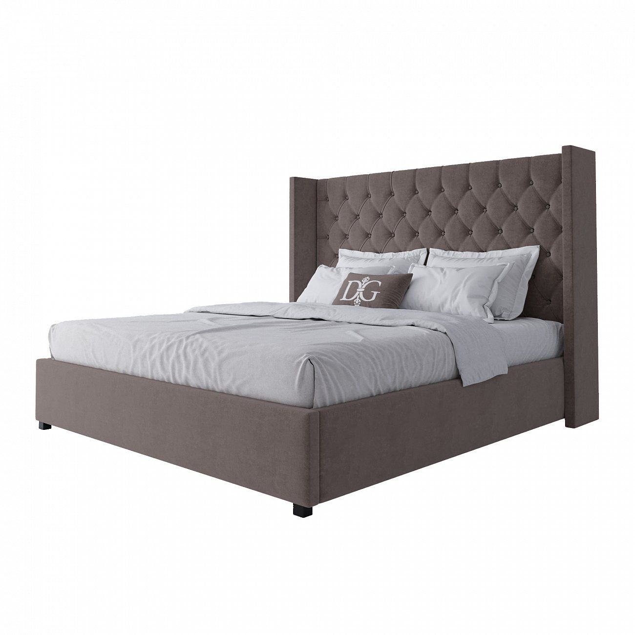 Кровать двуспальная 180х200 см светло-коричневая из велюра с каретной стяжкой без гвоздиков Wing-2