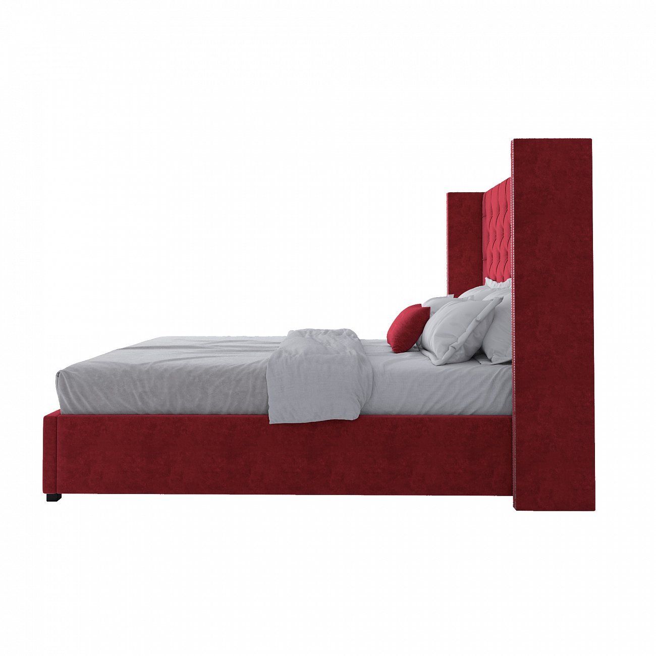 Double bed with upholstered headboard 160x200 cm red Wing