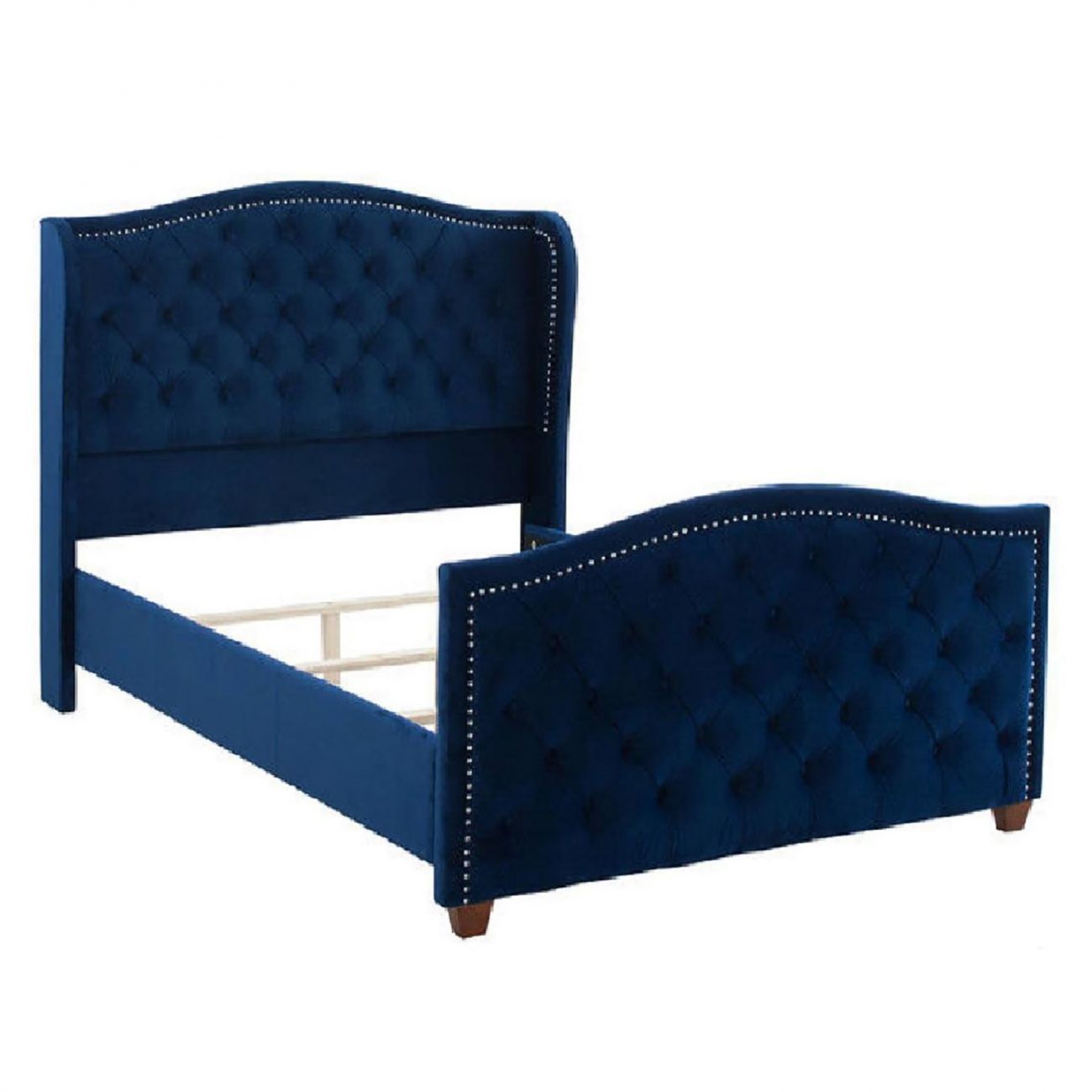 Double bed with upholstered headboard 160x200 cm blue Marcella