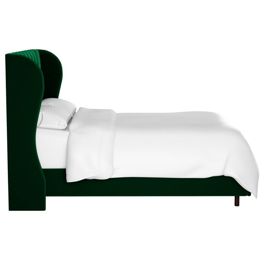 Double bed 160x200 green with carriage tie Reed Wingback Emerald Velvet
