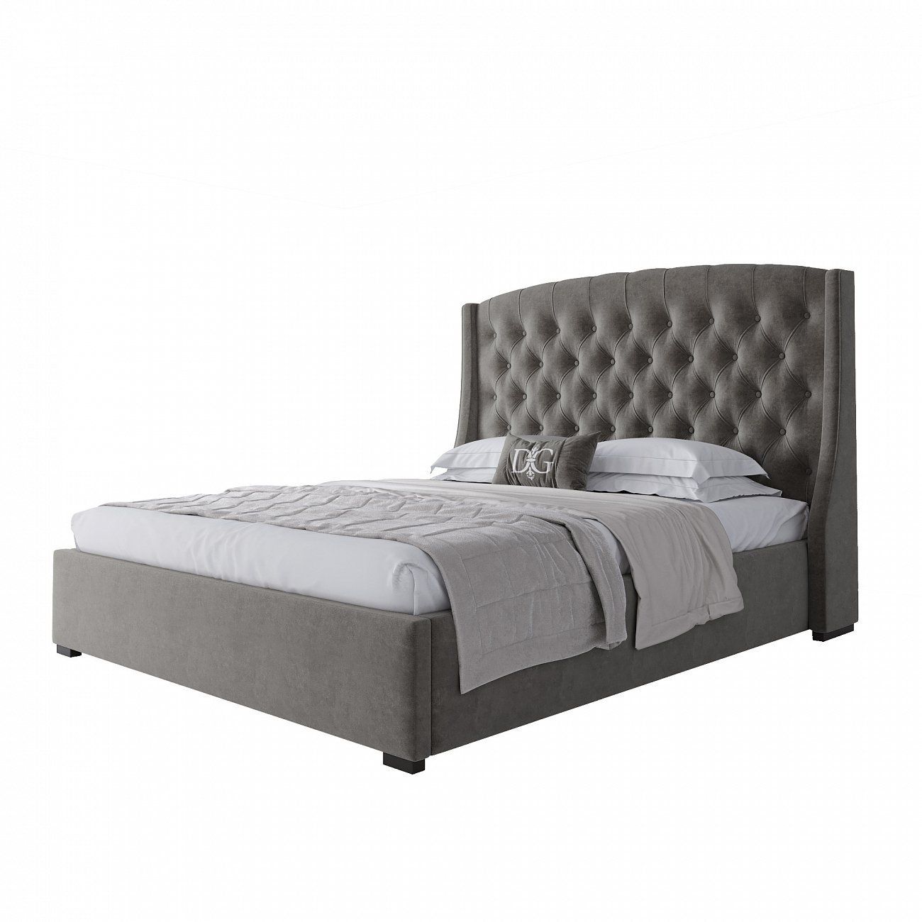 Double bed 160x200 grey-beige velour Hugo without studs P
