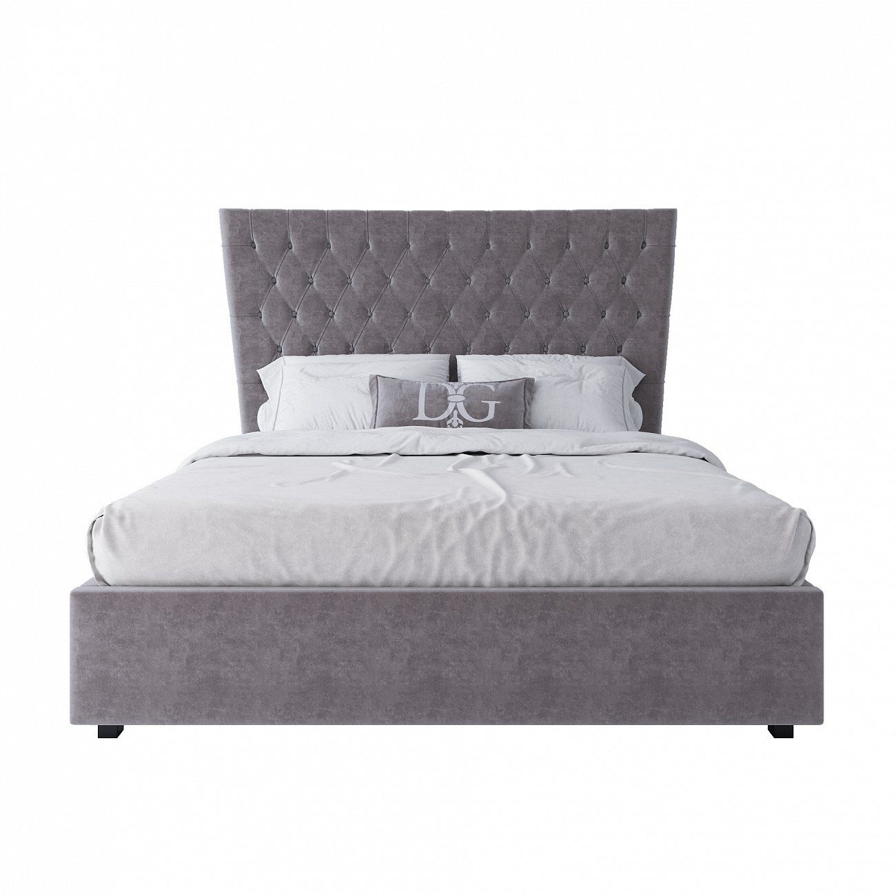 Double bed with upholstered headboard 160x200 cm brown-gray QuickSand
