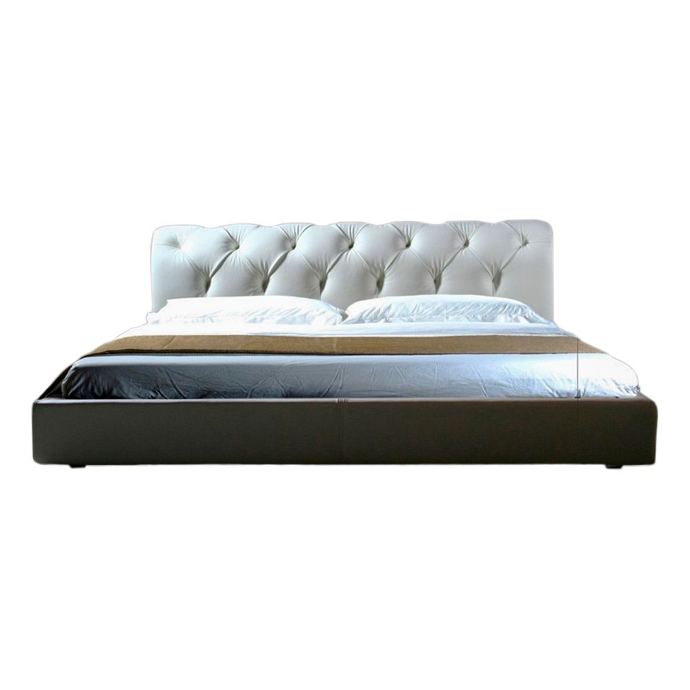 Double bed with leather headboard 180x200 cm white Adelle