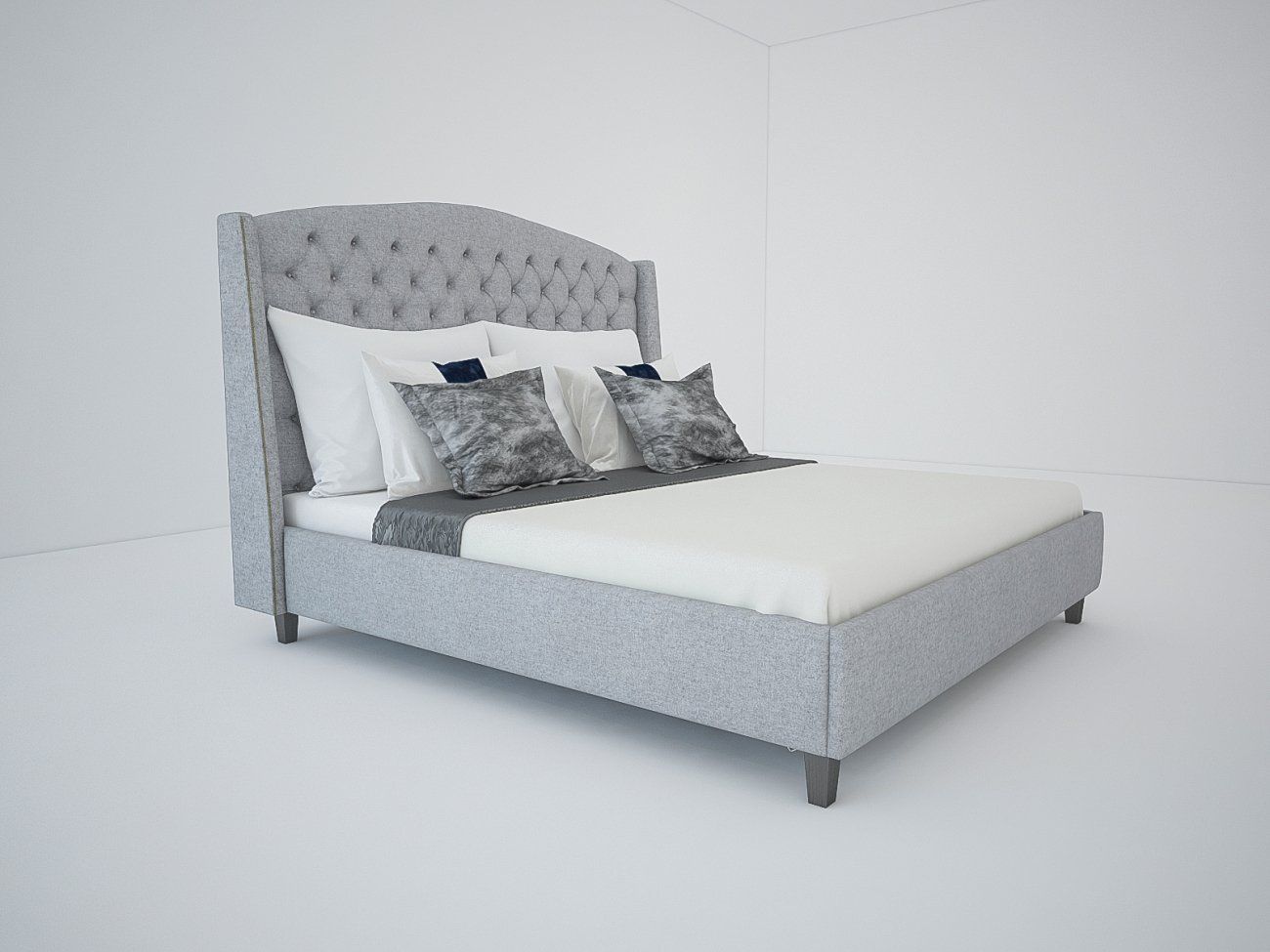 Double bed with upholstered headboard 160x200 cm beige Diaz