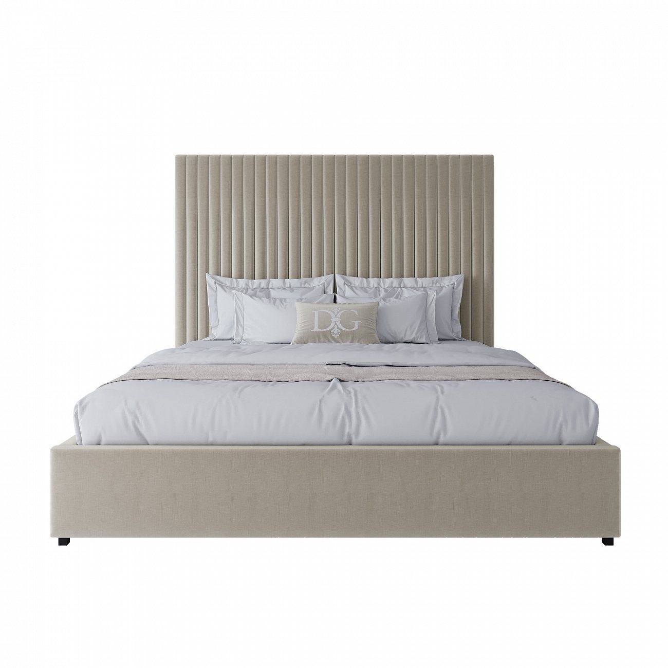 Double bed with upholstered headboard 180x200 cm white Mora