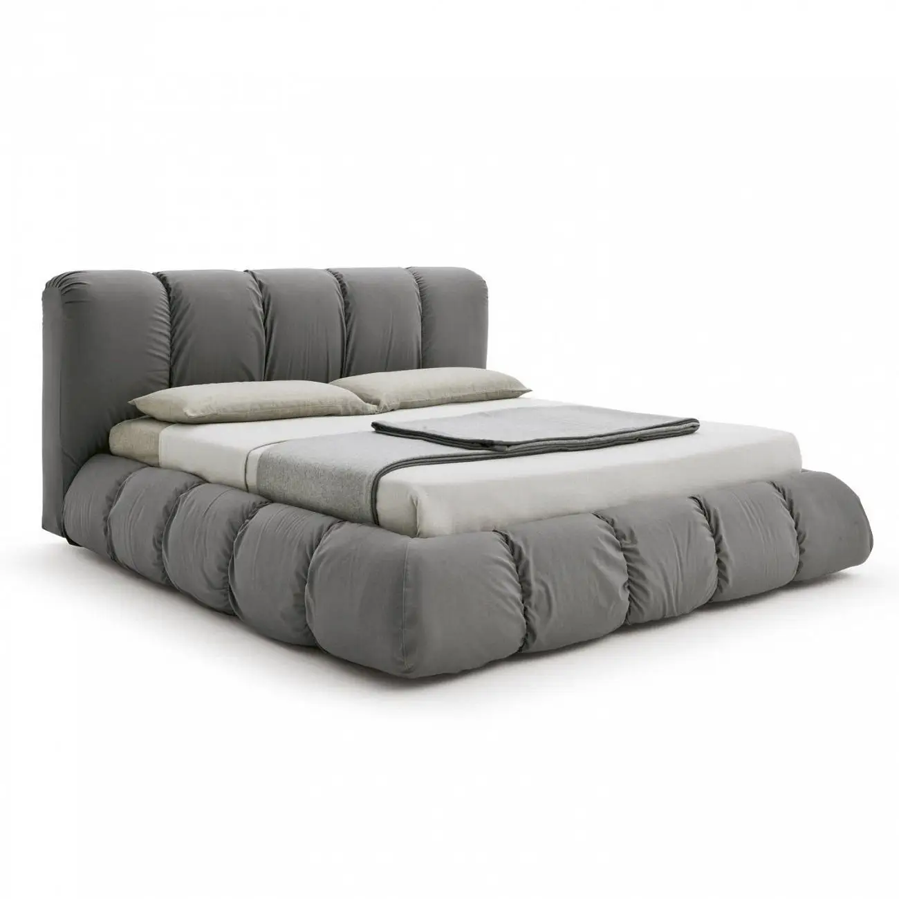 Double bed with upholstered headboard 180x200 cm gray Mobili