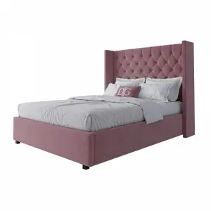 Semi-double teenage bed with a soft headboard 140x200 cm dusty rose Wing-2