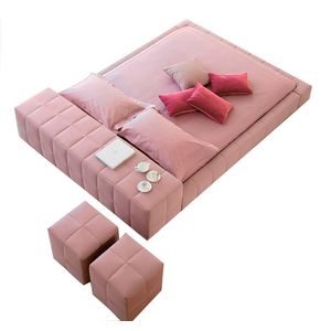 Кровать двуспальная с двумя пуфами 160х200 см розовая Squaring Isola Alta