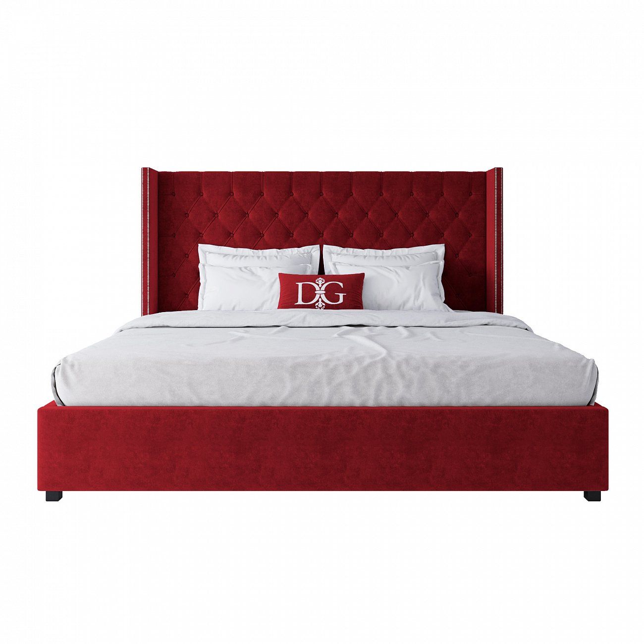 Кровать двуспальная с мягким изголовьем 200х200 см красная Wing